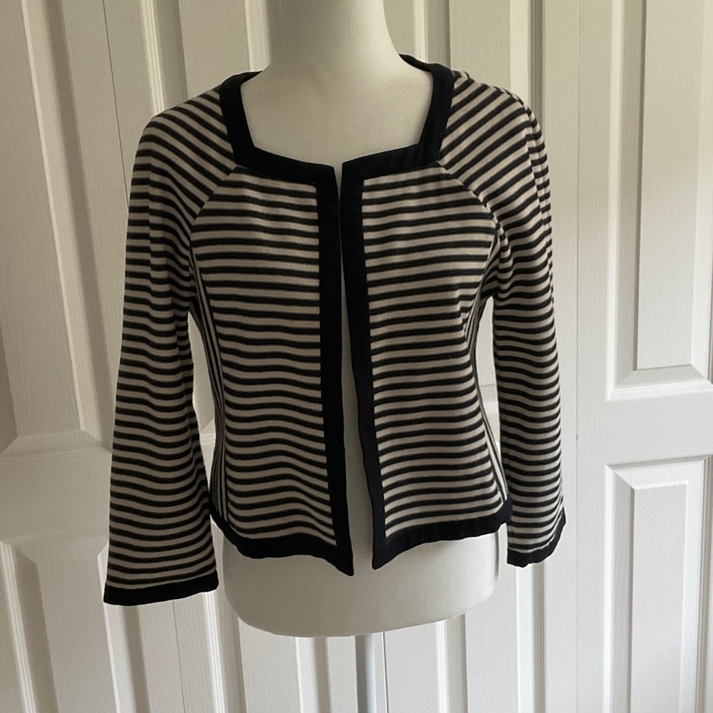 Banana Republic Black & Cream Striped Knit jacket